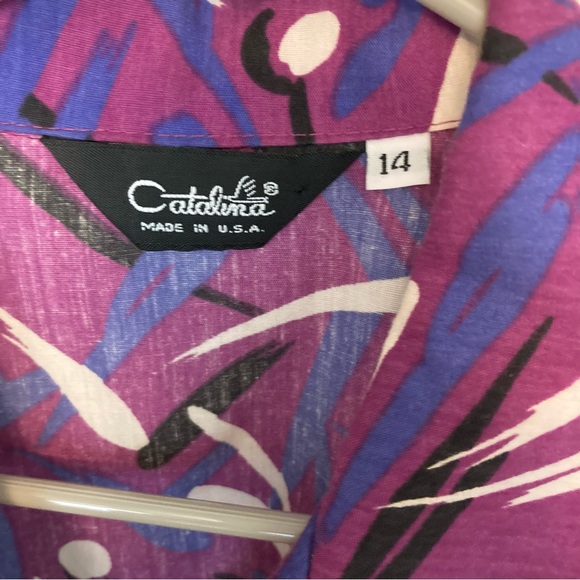 Vintage Catalina Purple Abstract Print Button Down Blouse - Picture 4 of 10